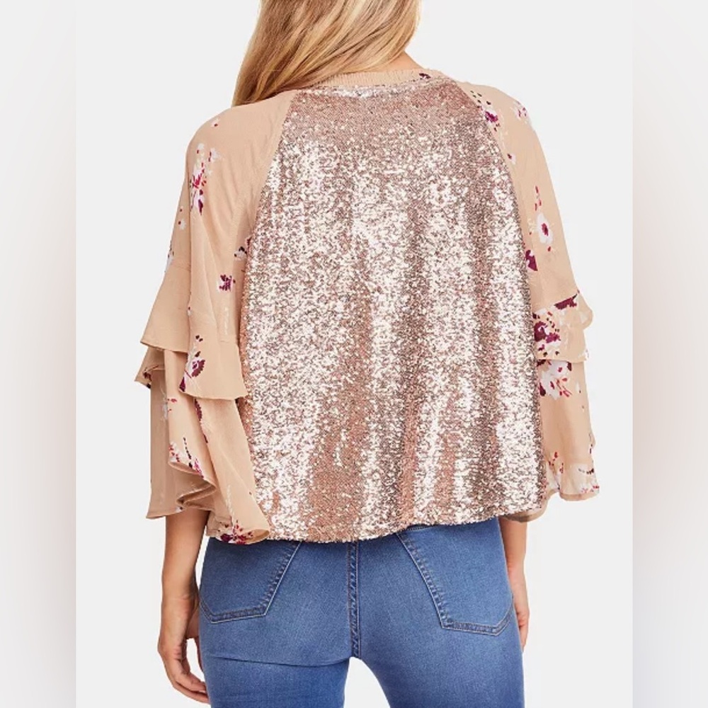 FREE PEOPLE “Shimmy & Shake” Sequined Floral Bell Sleeve Pullover Blouse Top NWT - Picture 14 of 15